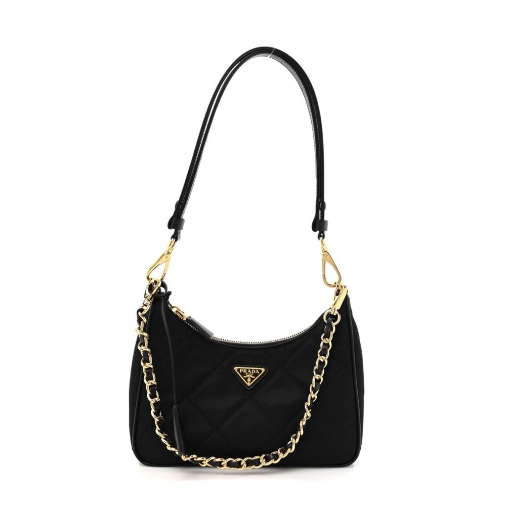 Re-Nylon Saffiano Quilted Mini Re-Edition 1995 Chaine Shoulder Bag Black - Picture 3 of 4